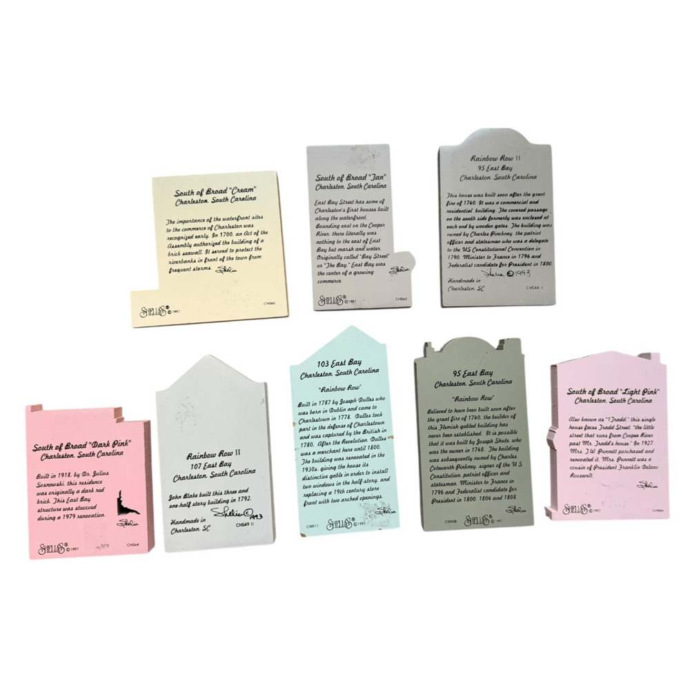 Sheila's Charleston SC Rainbow Row South of Broad 8 Pc Signed Wood House Lot - Picture 2 of 9